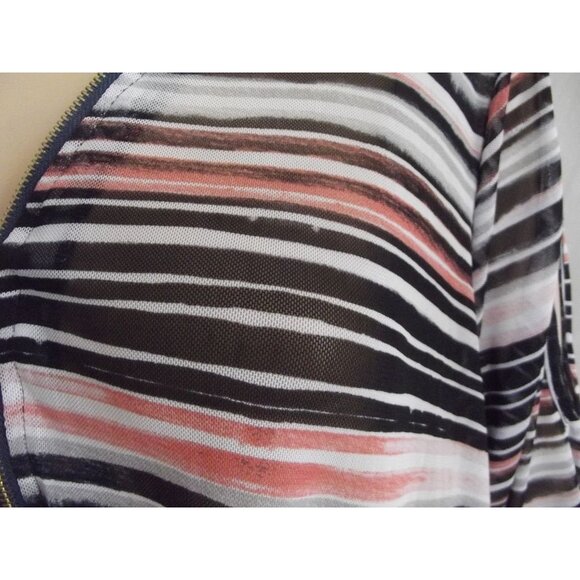 Robert Louis Blouse Womens XL Cold Shoulder pink black striped v-neck mesh sheer - Picture 7 of 8